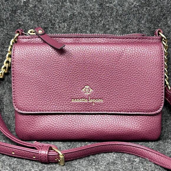 Nanette Lepore Handbags - Nanette Lepore Crossbody Bag Burgundy Gold Hardware Double Compartment Vegan